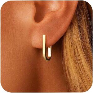 925 Sterling Silver Hoop Earring Hypoallergenic 14K Gold Plated Rectangle Huggie